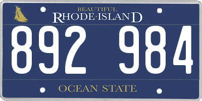 RI license plate 892984