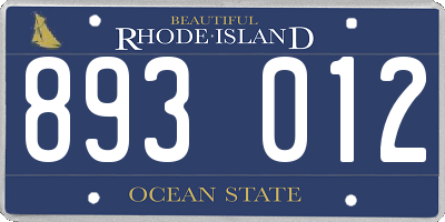 RI license plate 893012