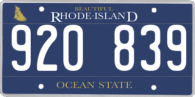 RI license plate 920839