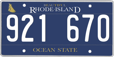 RI license plate 921670