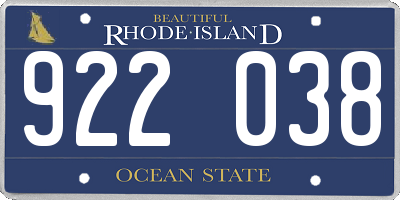 RI license plate 922038