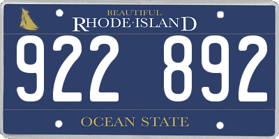 RI license plate 922892