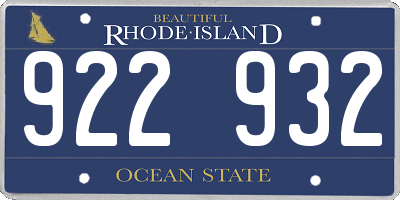 RI license plate 922932