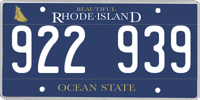 RI license plate 922939