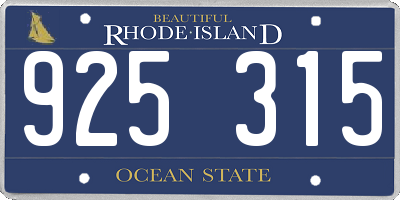 RI license plate 925315