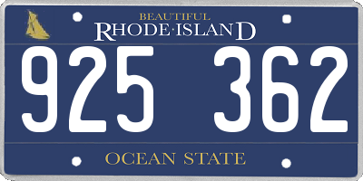 RI license plate 925362