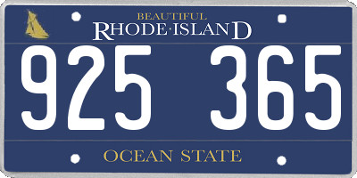 RI license plate 925365