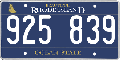RI license plate 925839