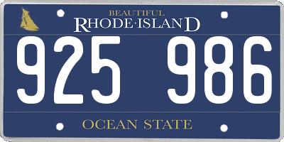 RI license plate 925986