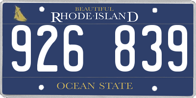 RI license plate 926839