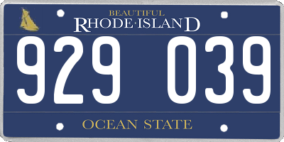 RI license plate 929039