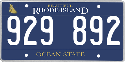 RI license plate 929892