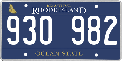 RI license plate 930982