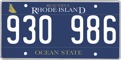 RI license plate 930986