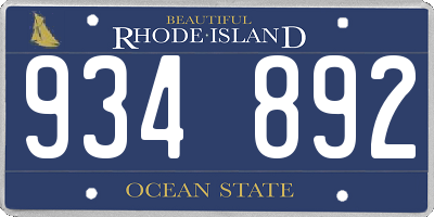 RI license plate 934892