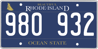 RI license plate 980932