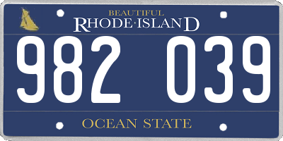 RI license plate 982039