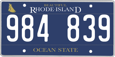 RI license plate 984839