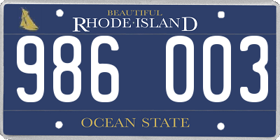 RI license plate 986003