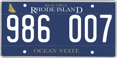 RI license plate 986007