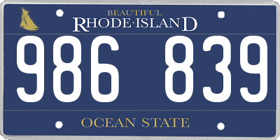 RI license plate 986839