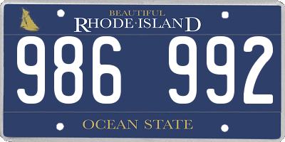RI license plate 986992