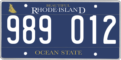 RI license plate 989012