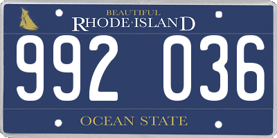 RI license plate 992036