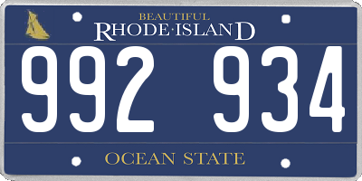 RI license plate 992934