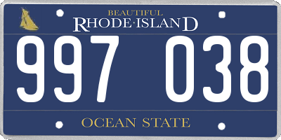 RI license plate 997038