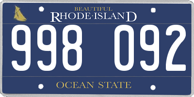 RI license plate 998092
