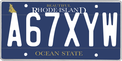 RI license plate A67XYW