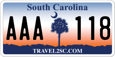 SC license plate AAA118