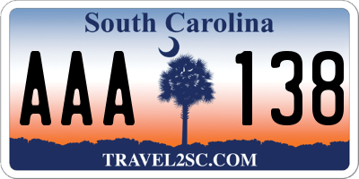 SC license plate AAA138