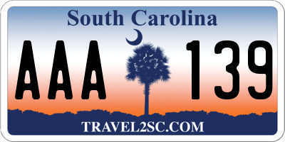 SC license plate AAA139