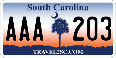 SC license plate AAA203