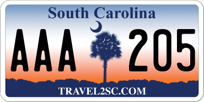 SC license plate AAA205