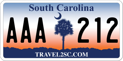 SC license plate AAA212