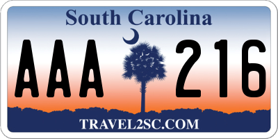 SC license plate AAA216