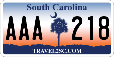 SC license plate AAA218