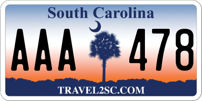 SC license plate AAA478