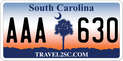 SC license plate AAA630