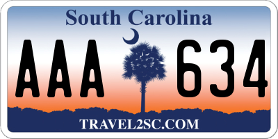 SC license plate AAA634