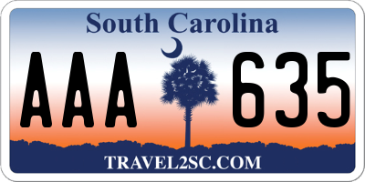 SC license plate AAA635