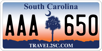 SC license plate AAA650