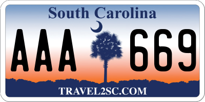 SC license plate AAA669
