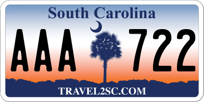 SC license plate AAA722