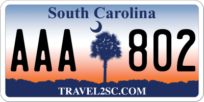 SC license plate AAA802