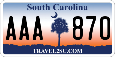 SC license plate AAA870