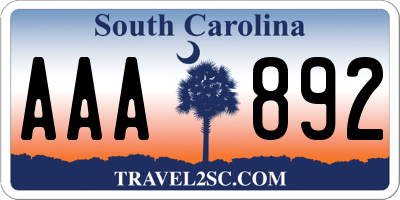 SC license plate AAA892